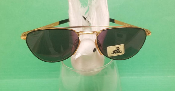 New Vintage ALASKA ADVENTURE Sunglasses AL97 Gold Blk Made In Italy Pilot Frames