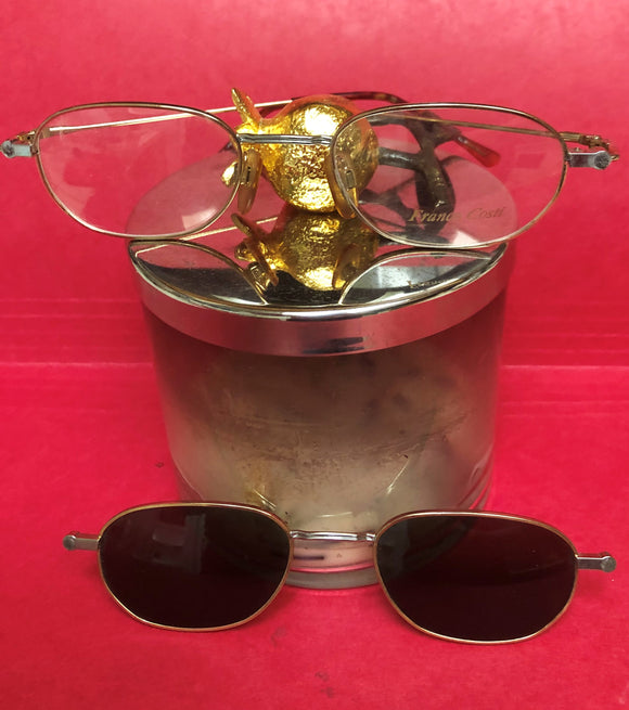 New Gold FRANCO COSTI Frames w/ Magnetic Clip-On Sunglasses Made Italy