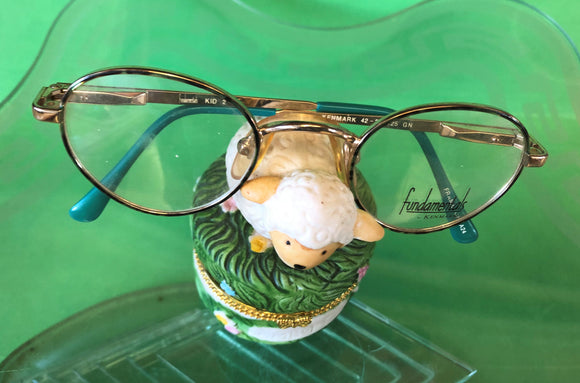 New Small FUNDAMENTALS Eyeglasses Matte Gold Dark Turquoise Rim Temple Tips