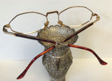 New Vintage Matte Gold Eyeglasses Antique Look Diamond Cut w Amber Inlay Temples