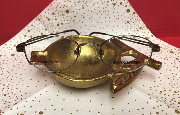 New Vintage MATSUSHIDA Eyeglasses Gunmetal w/ Unique Temples & Amber Temple Tips