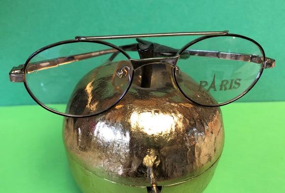 New Vintage Small Paris Eyeglasses 18k Gold Plated w/ Tortoise Temple Tips