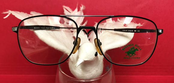New Old Stock BEVERLY HILLS POLO CLUB Eyeglasses Black Aviator RX Frame MI Japan