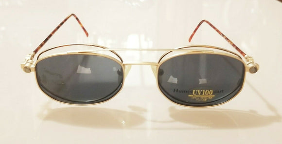 New Vintage Humphrey Bogart Clip On Sunglasses 632 Matte Gold and Amber MI Korea