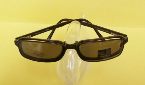 New Dark Brown Amber TOMMY HILLFIGER Eyeglasses Clip-On Sunglasses-New Low Price